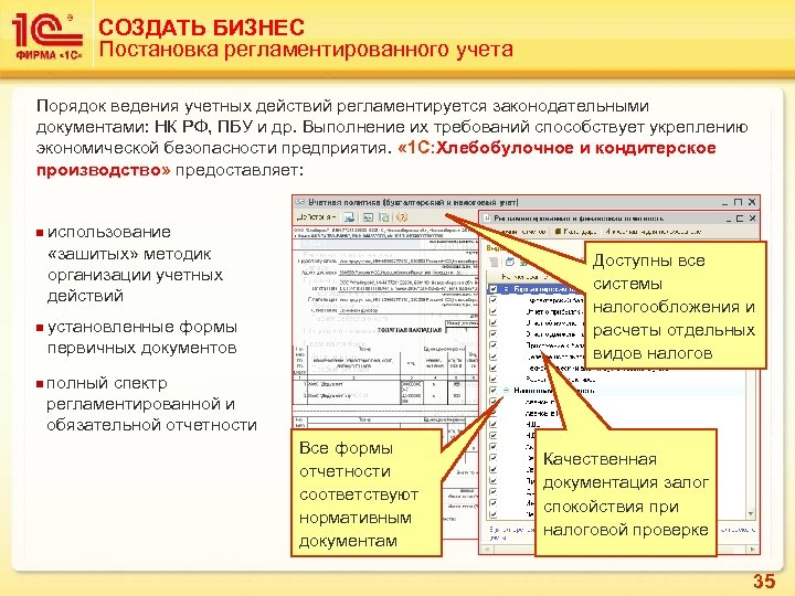 СОЗДАТЬ БИЗНЕС Постановка регламентированного учета Порядок ведения учетных действий регламентируется законодательными документами: НК РФ,