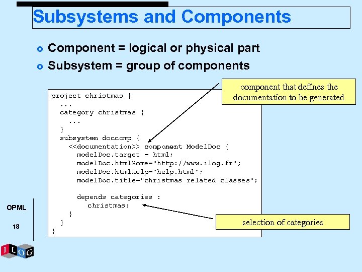 Subsystems and Components £ £ Component = logical or physical part Subsystem = group