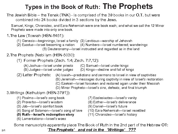 Types in the Book of Ruth: The Prophets The Jewish Bible – the Tenak