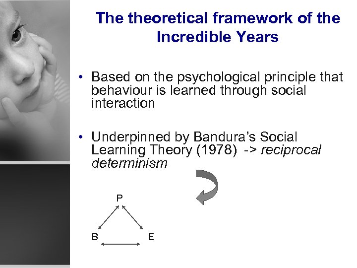 The theoretical framework of the Incredible Years • Based on the psychological principle that