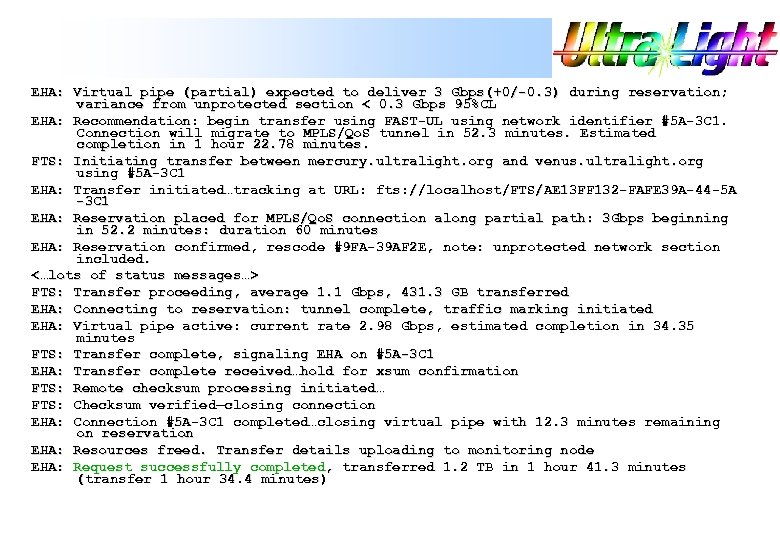 EHA: Virtual pipe (partial) expected to deliver 3 Gbps(+0/-0. 3) during reservation; variance from