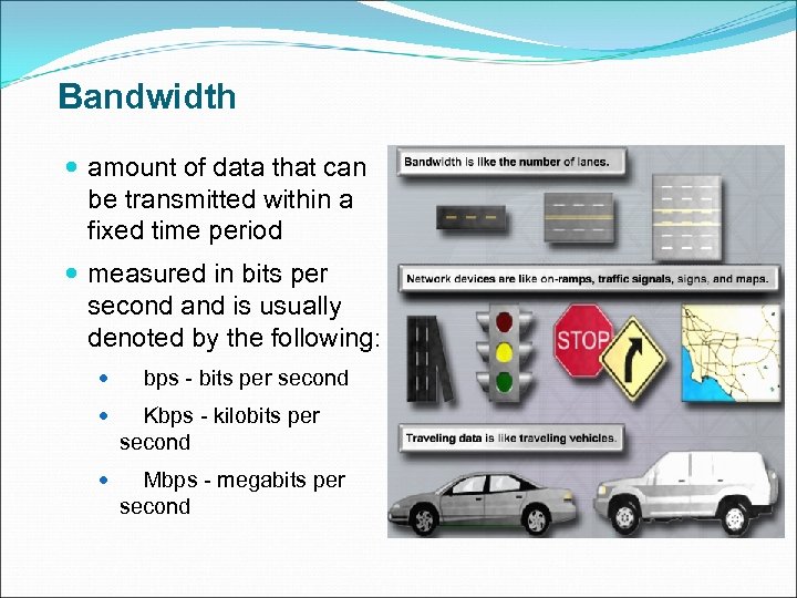 Bandwidth amount of data that can be transmitted within a fixed time period measured
