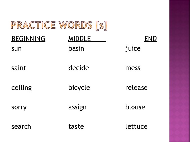 BEGINNING sun MIDDLE basin END juice saint decide mess ceiling bicycle release sorry assign