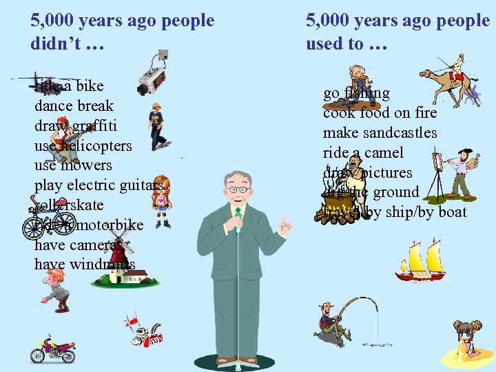 5, 000 years ago people didn’t … ride a bike dance break draw graffiti