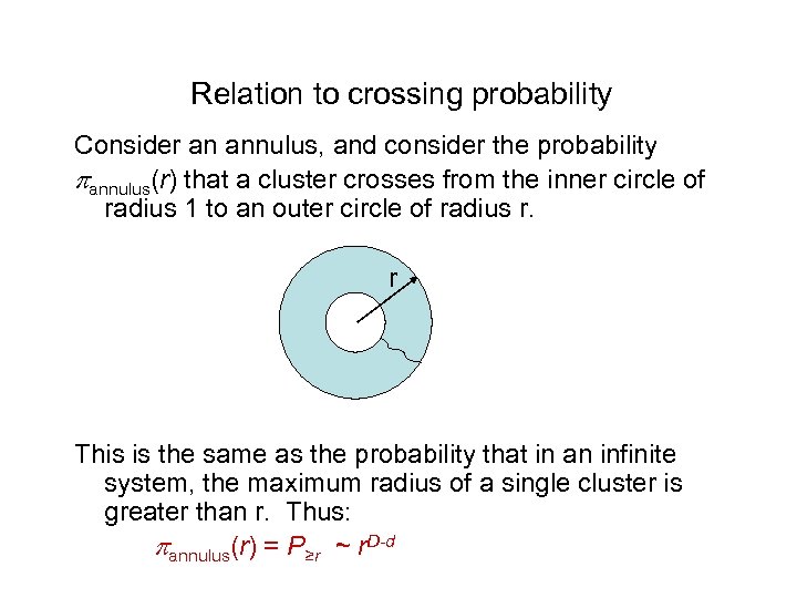 Relation to crossing probability Consider an annulus, and consider the probability annulus(r) that a