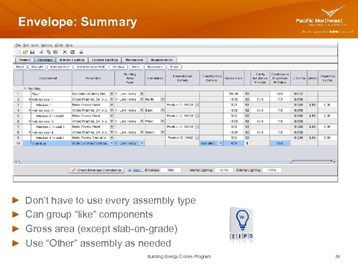 Envelope: Summary Don’t have to use every assembly type Can group “like” components Gross