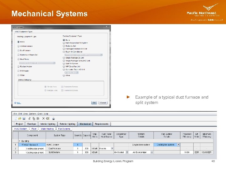 Mechanical Systems Example of a typical duct furnace and split system Building Energy Codes