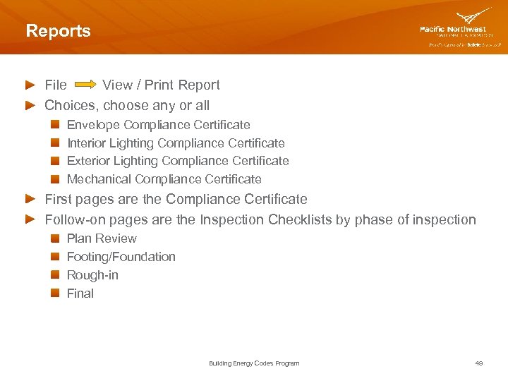 Reports File View / Print Report Choices, choose any or all Envelope Compliance Certificate