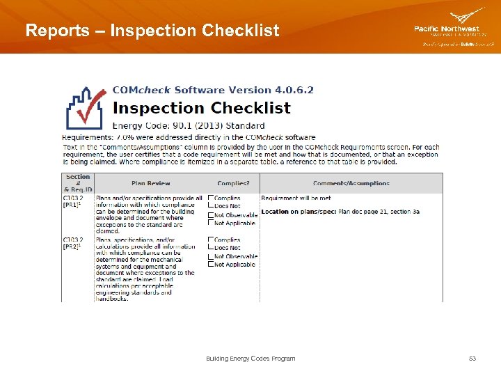 Reports – Inspection Checklist Building Energy Codes Program 53 