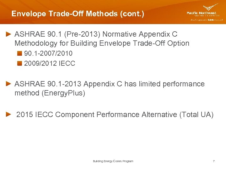 Envelope Trade-Off Methods (cont. ) ASHRAE 90. 1 (Pre-2013) Normative Appendix C Methodology for