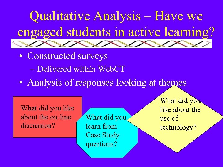 Qualitative Analysis – Have we engaged students in active learning? • Constructed surveys –