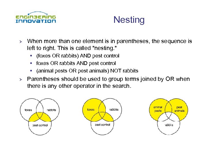 Nesting Ø When more than one element is in parentheses, the sequence is left