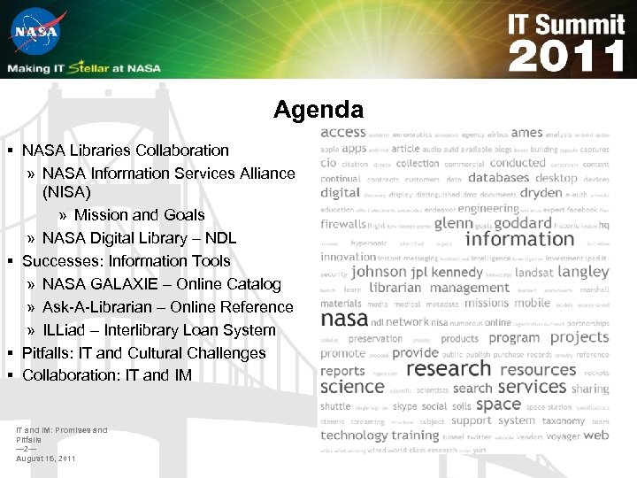 Agenda § NASA Libraries Collaboration » NASA Information Services Alliance (NISA) » Mission and