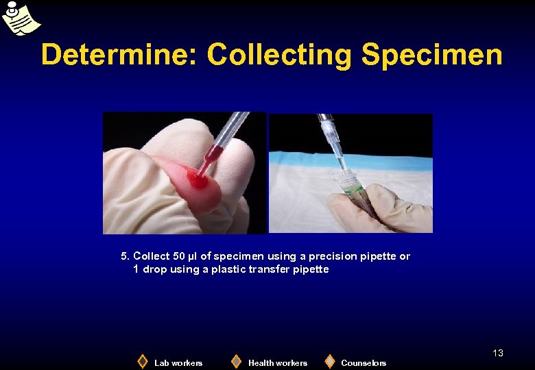 Determine: Collecting Specimen 5. Collect 50 µl of specimen using a precision pipette or