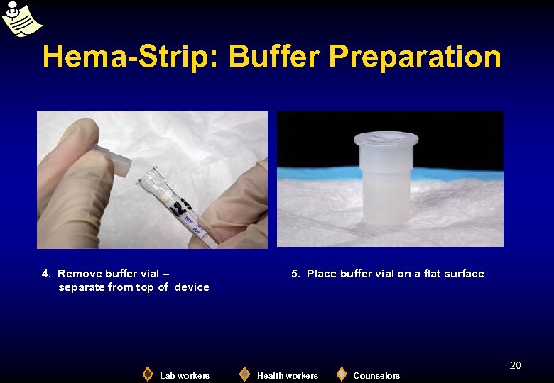 Hema-Strip: Buffer Preparation 4. Remove buffer vial – separate from top of device 5.