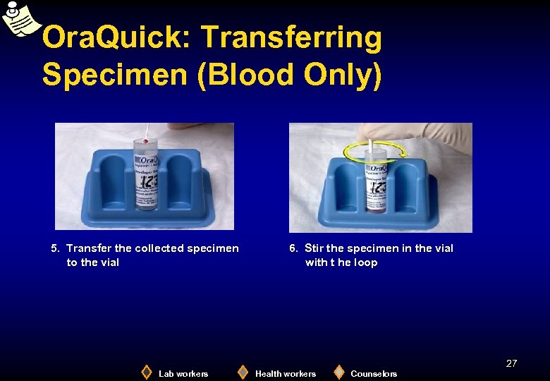 Ora. Quick: Transferring Specimen (Blood Only) 5. Transfer the collected specimen to the vial