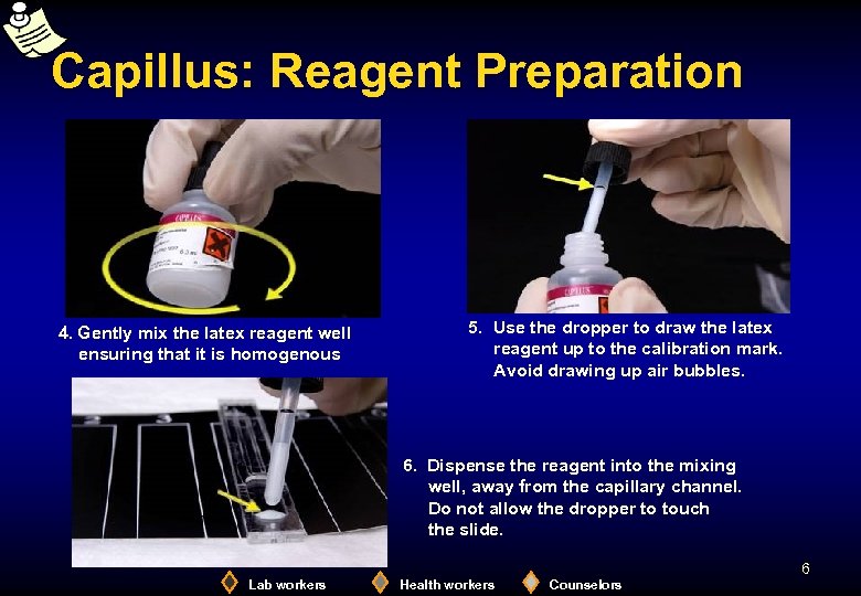 Capillus: Reagent Preparation 4. Gently mix the latex reagent well ensuring that it is