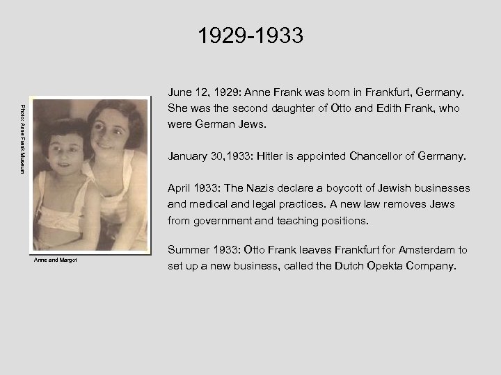 1929 -1933 Photo: Anne Frank Museum June 12, 1929: Anne Frank was born in