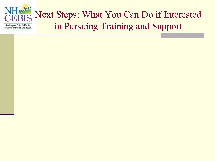 Next Steps: What You Can Do if Interested in Pursuing Training and Support 