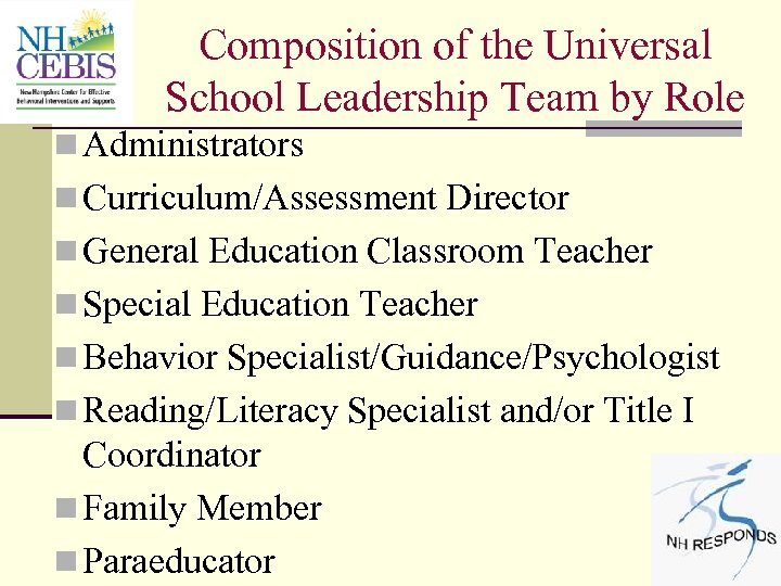 Composition of the Universal School Leadership Team by Role n Administrators n Curriculum/Assessment Director