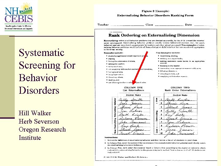 Systematic Screening for Behavior Disorders Hill Walker Herb Severson Oregon Research Institute 