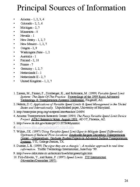 Principal Sources of Information • • • • Arizona - 1, 2, 3, 4