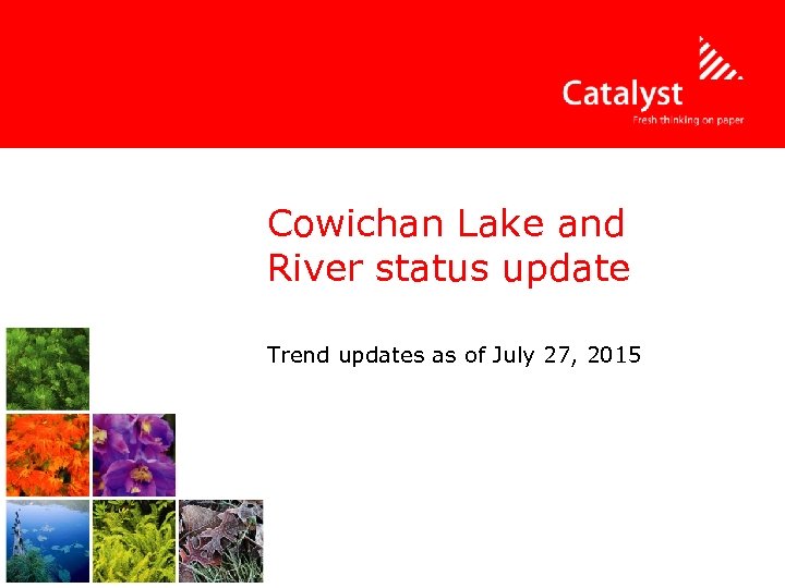 Cowichan Lake and River status update Trend updates as of July 27, 2015 