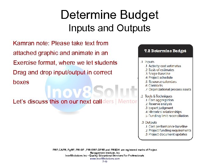 Determine Budget Inputs and Outputs Kamran note: Please take text from attached graphic and