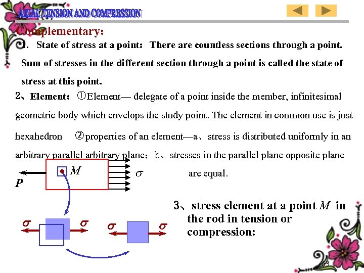 Complementary：　　　　　 1. State of stress at a point：There are countless sections through a point.