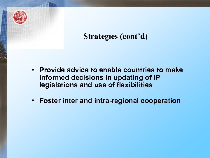 Strategies (cont’d) • Provide advice to enable countries to make informed decisions in updating