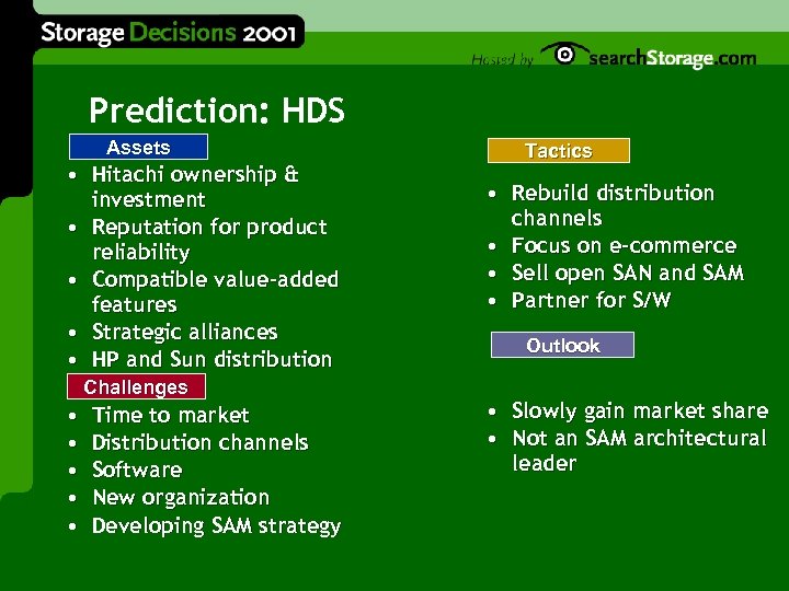 Prediction: HDS Assets • Hitachi ownership & investment • Reputation for product reliability •