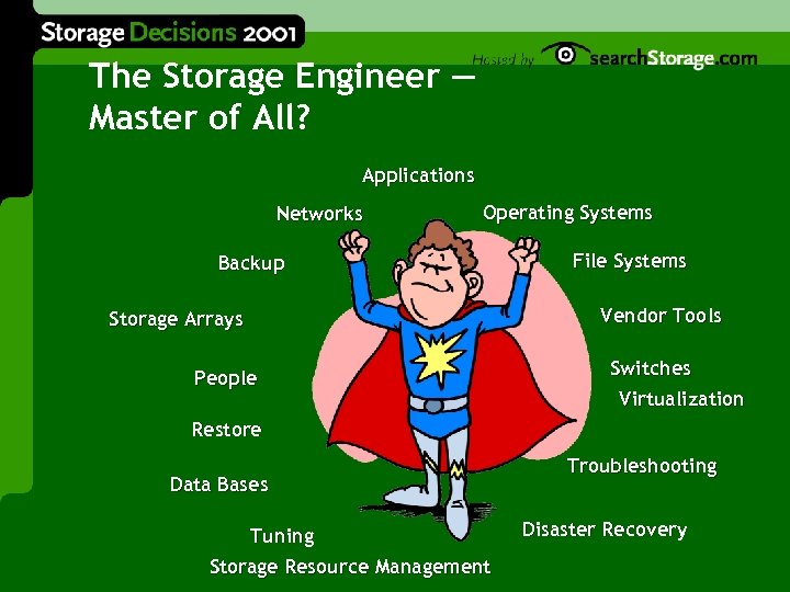 The Storage Engineer — Master of All? Applications Networks Operating Systems Backup File Systems