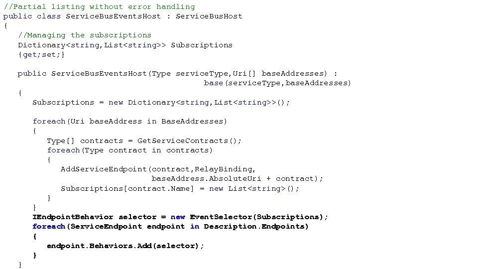 //Partial listing without error handling public class Service. Bus. Events. Host : Service. Bus.