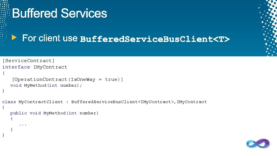 [Service. Contract] interface IMy. Contract { [Operation. Contract(Is. One. Way = true)] void My.