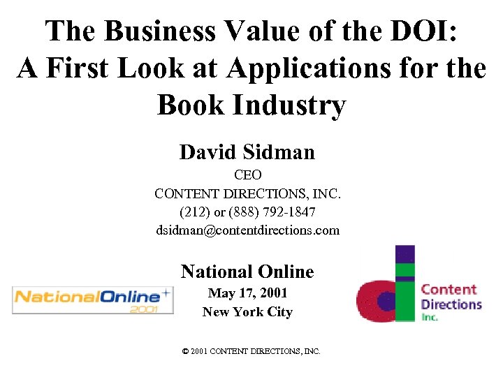 The Business Value of the DOI: A First Look at Applications for the Book