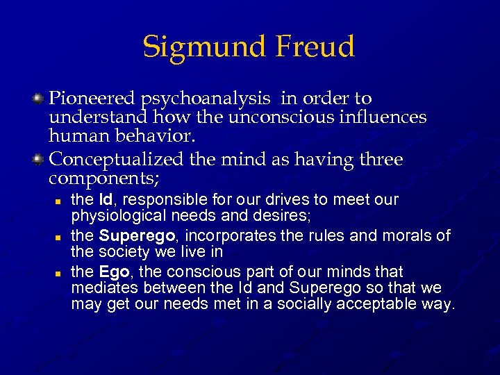 Sigmund Freud Pioneered psychoanalysis in order to understand how the unconscious influences human behavior.