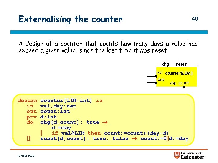 Externalising the counter 40 A design of a counter that counts how many days