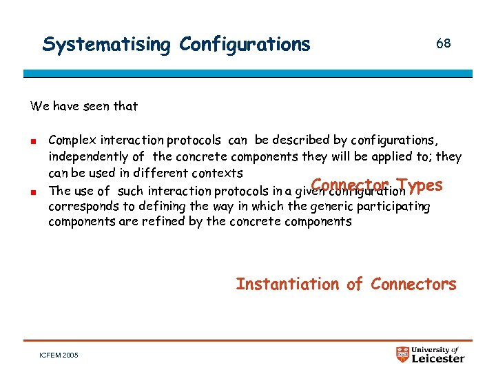 Systematising Configurations 68 We have seen that Complex interaction protocols can be described by