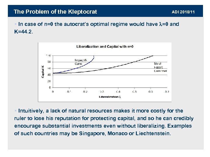 The Problem of the Kleptocrat ADI 2010/11 § In case of n=0 the autocrat’s