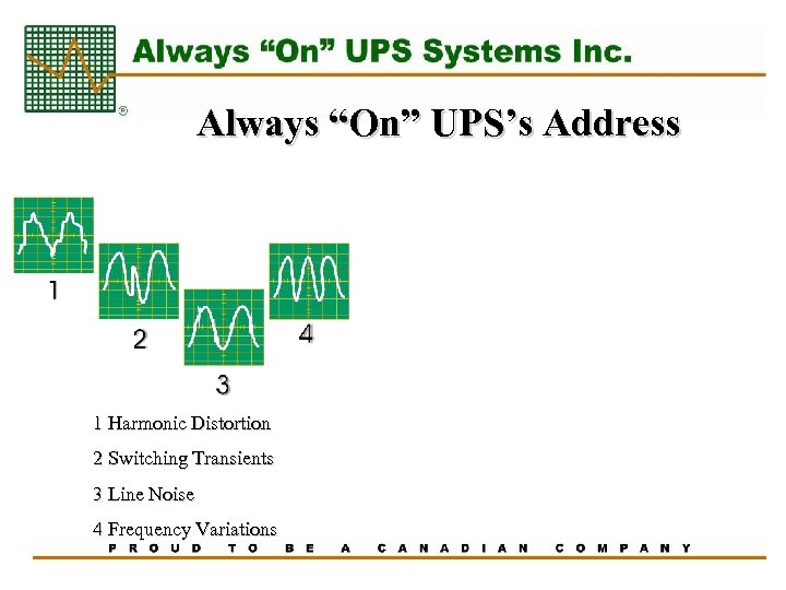 Always “On” UPS’s Address 1 Harmonic Distortion 2 Switching Transients 3 Line Noise 4