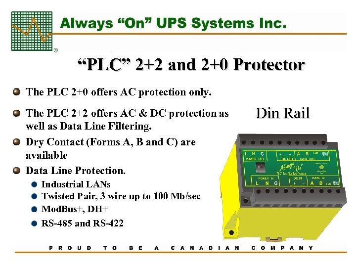 “PLC” 2+2 and 2+0 Protector The PLC 2+0 offers AC protection only. The PLC