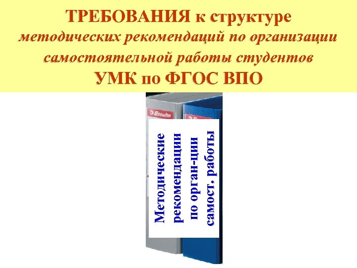 ТРЕБОВАНИЯ к структуре методических рекомендаций по организации самостоятельной работы студентов Методические рекомендации по орган-ции