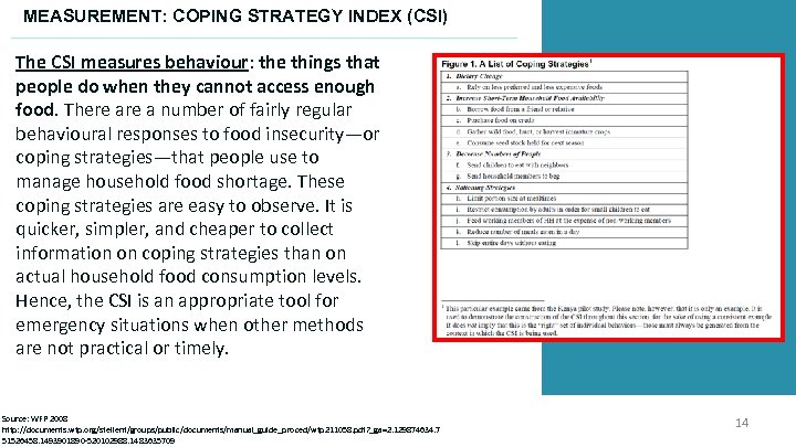 MEASUREMENT: COPING STRATEGY INDEX (CSI) The CSI measures behaviour: the things that people do