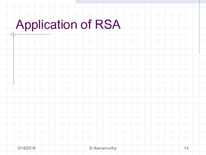 Application of RSA 3/16/2018 B. Ramamurthy 14 
