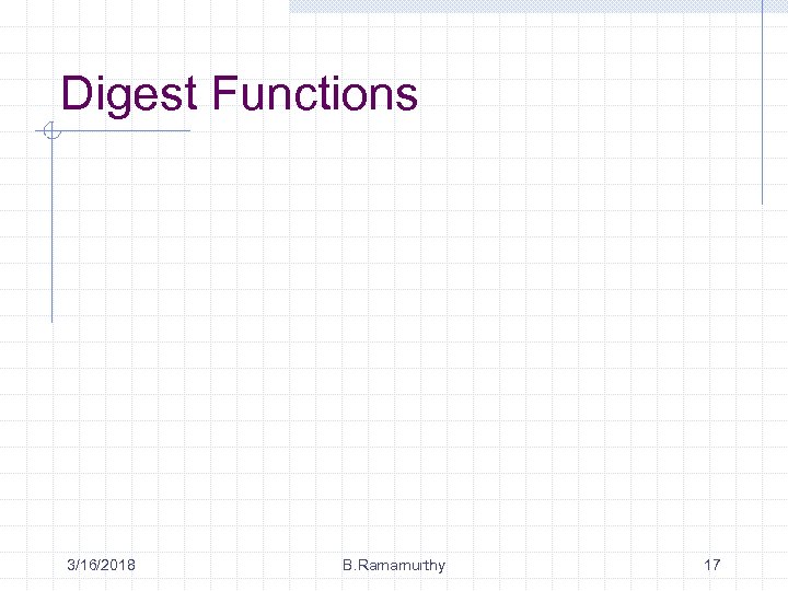Digest Functions 3/16/2018 B. Ramamurthy 17 