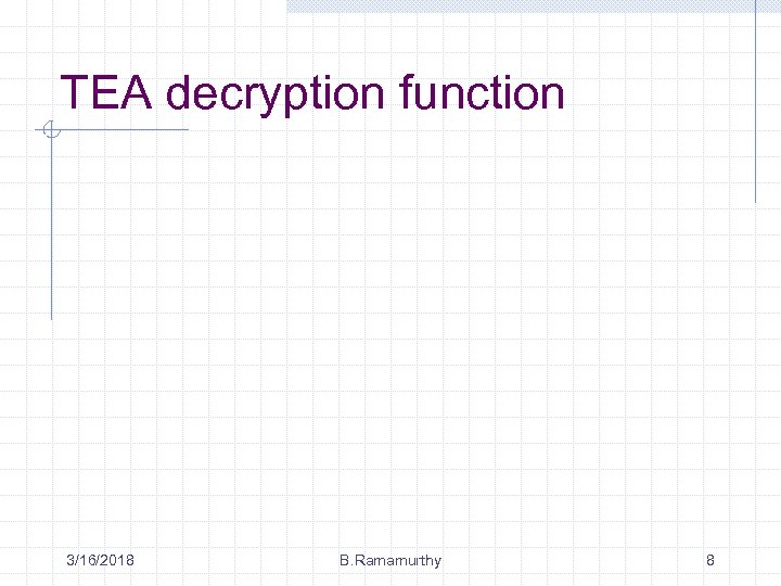 TEA decryption function 3/16/2018 B. Ramamurthy 8 