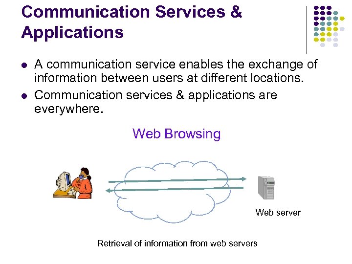 Communication Services & Applications l l A communication service enables the exchange of information