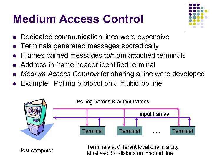 Medium Access Control l l l Dedicated communication lines were expensive Terminals generated messages