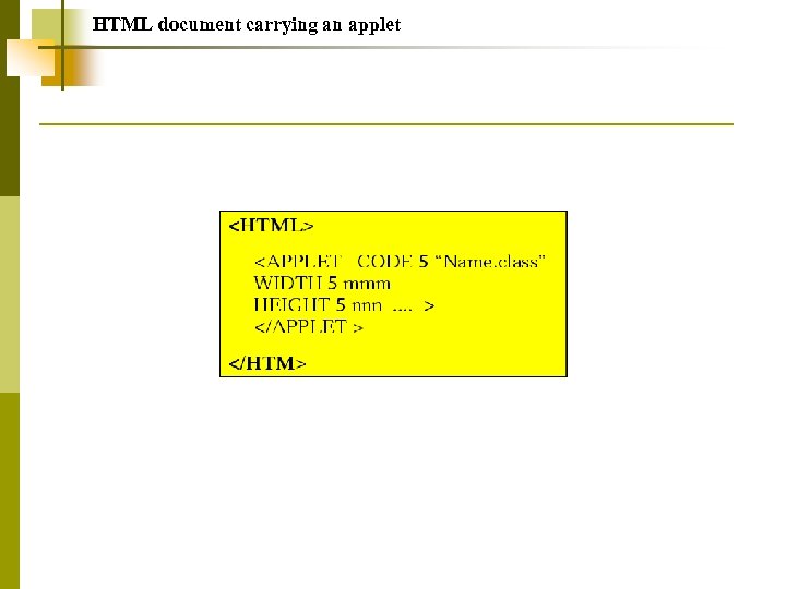 HTML document carrying an applet 