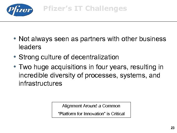 Pfizer’s IT Challenges i Not always seen as partners with other business leaders i